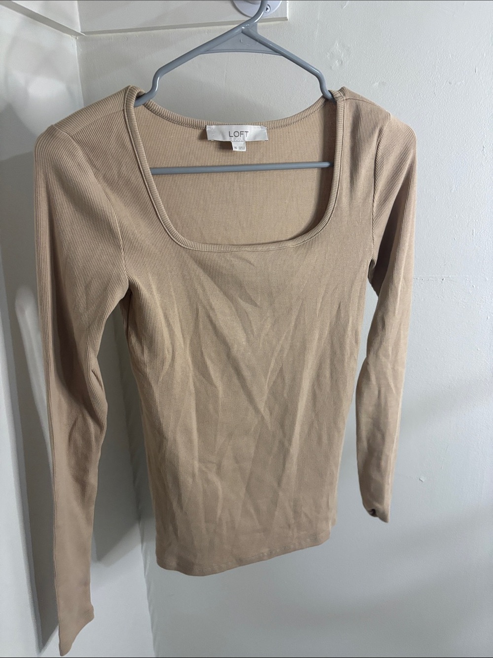 LOFT Long Sleeve Square Neck Top — Taupe